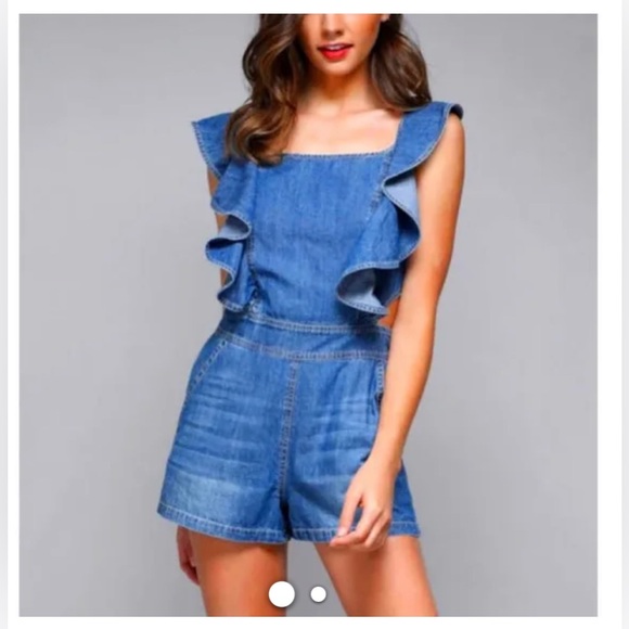 Do+Be denim chambray backless romper with ruffle and tie back size small NWT - Picture 3 of 7
